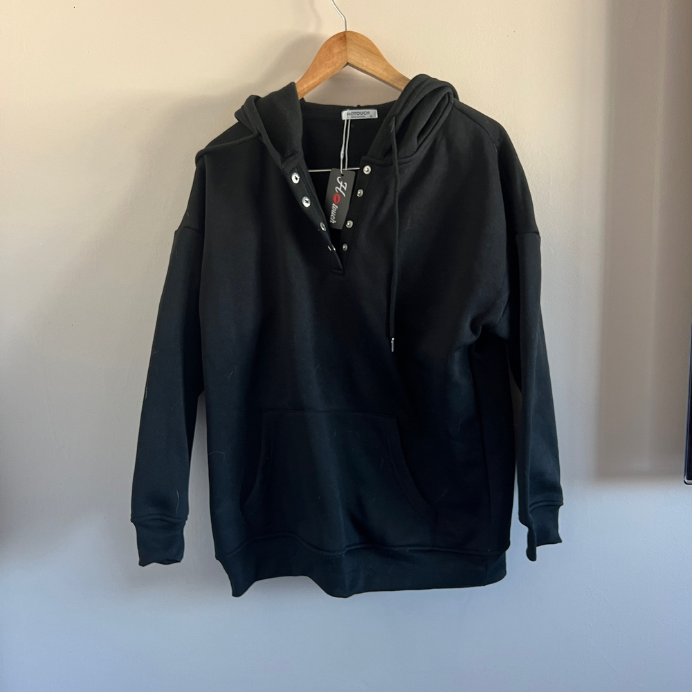 Hotouch Black Warm-Lined Hoodie Size M | Relaxed Fit | NWT
